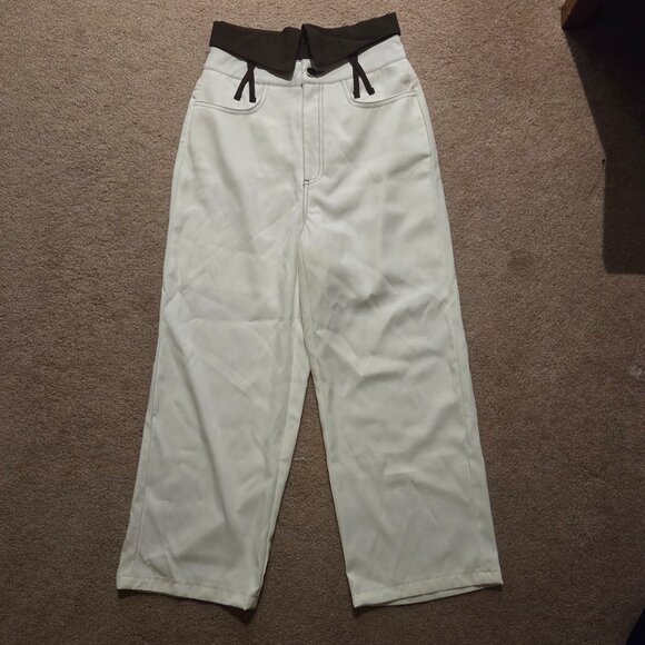 Shein White Wide Leg Pants with Brown Waistband - Picture 1 of 3